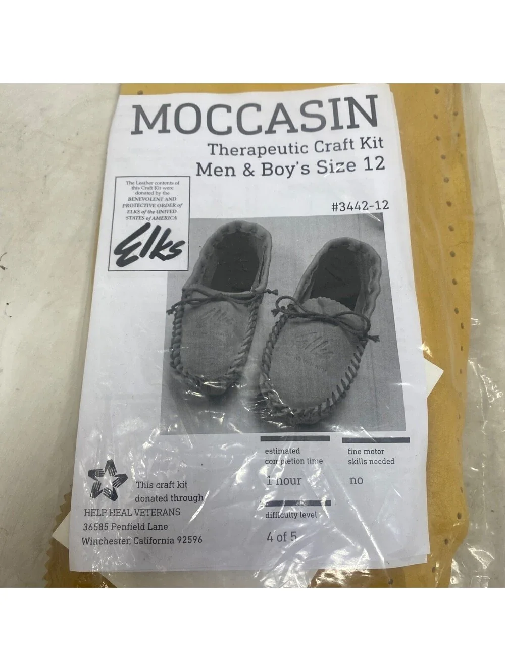 Moccasin Men's Boy's Therapeutic Craft Kit Size 12 Leather elks
